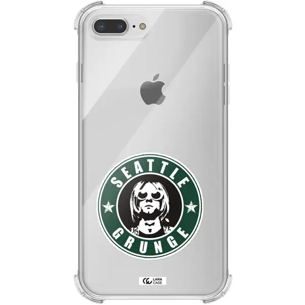 a logo with a man wearing sunglasses Apple iPhone 8 plus Clear PC Case