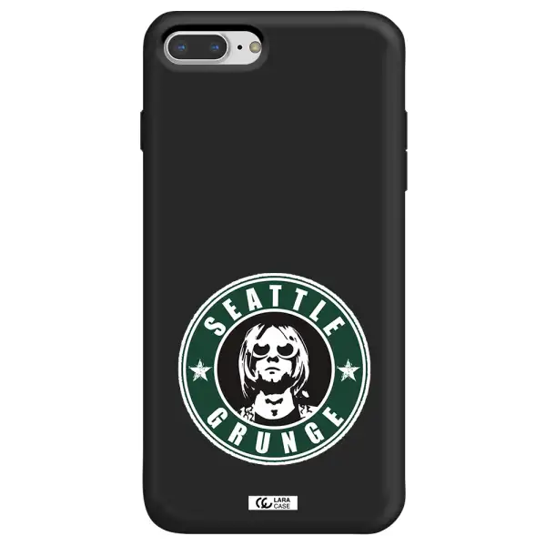 a logo with a man wearing sunglasses Apple iPhone 8 plus Silicone black Case