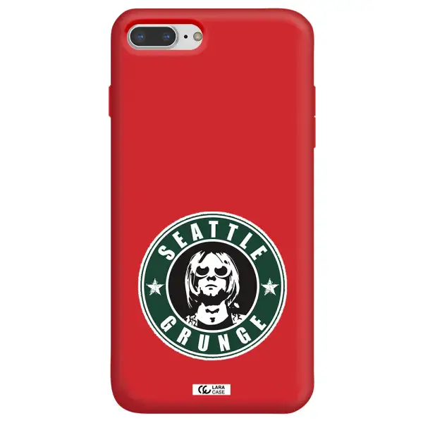 a logo with a man wearing sunglasses Apple iPhone 8 plus Silicone Imperial Red Case