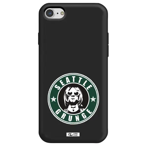 a logo with a man wearing sunglasses Apple iPhone 8 Silicone black Case