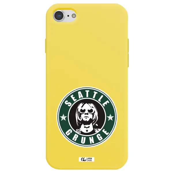 a logo with a man wearing sunglasses Apple iPhone 8 Silicone canary yellow Case