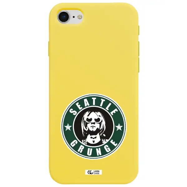 a logo with a man wearing sunglasses Apple iPhone se 2020 Silicone canary yellow Case