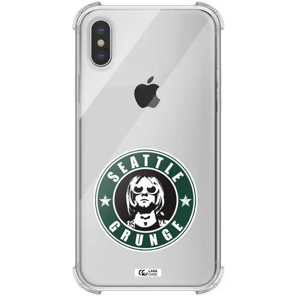 a logo with a man wearing sunglasses Apple iPhone X Clear PC Case
