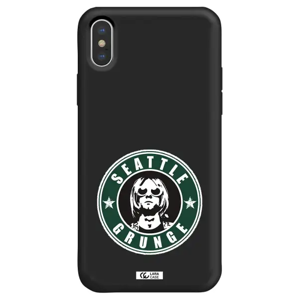 a logo with a man wearing sunglasses Apple iPhone X Silicone black Case