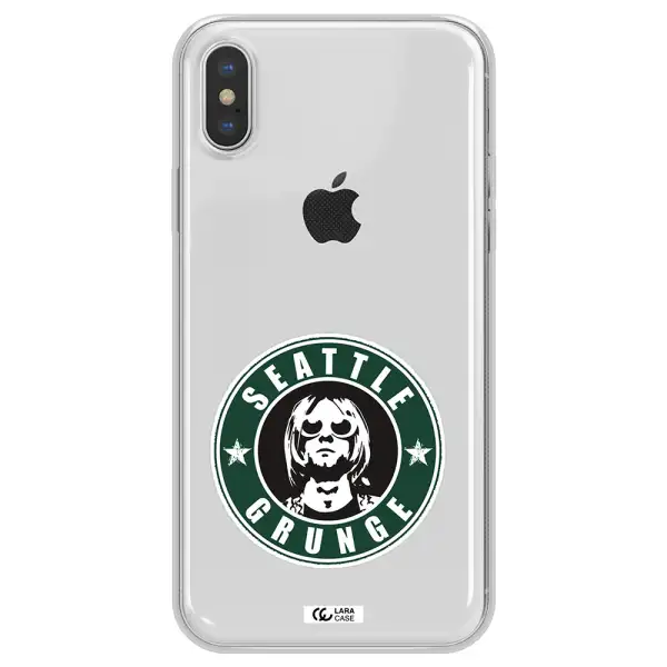 a logo with a man wearing sunglasses Apple iPhone XS max Clear TPU Case