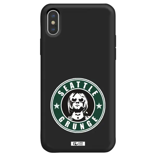 a logo with a man wearing sunglasses Apple iPhone XS Silicone black Case
