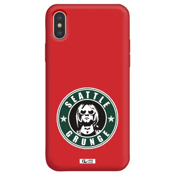 a logo with a man wearing sunglasses Apple iPhone XS Silicone Imperial Red Case