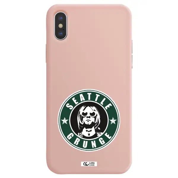 a logo with a man wearing sunglasses Apple iPhone XS Silicone pastel pink Case