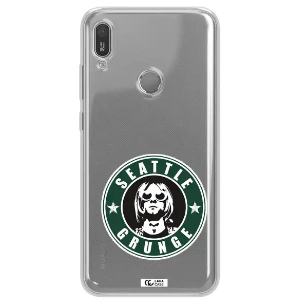 a logo with a man wearing sunglasses Huawei Y6 2019 Clear TPU Case