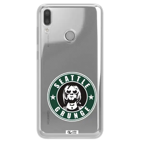 a logo with a man wearing sunglasses Huawei Y9 2019 Clear TPU Case