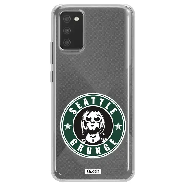 a logo with a man wearing sunglasses Samsung A02S Clear TPU Case