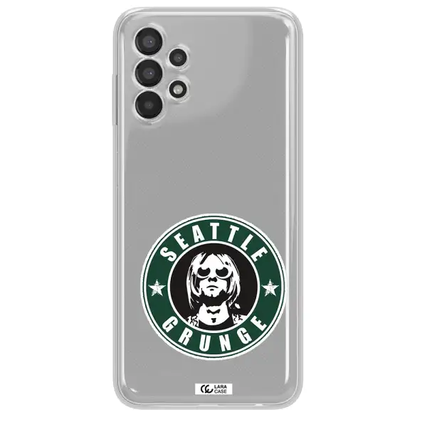 a logo with a man wearing sunglasses Samsung A13 Clear TPU Case