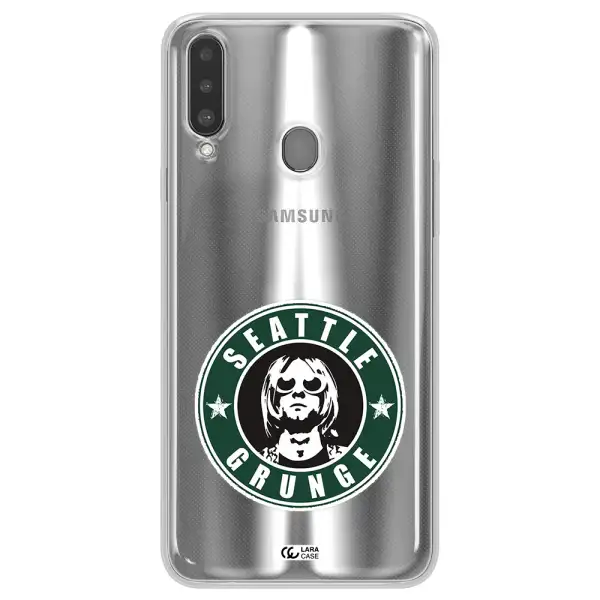 a logo with a man wearing sunglasses Samsung A20S Clear TPU Case