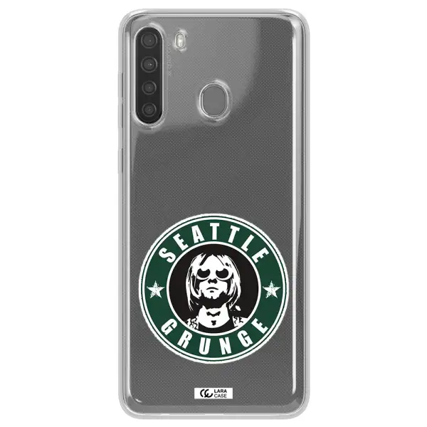 a logo with a man wearing sunglasses Samsung A21 Clear TPU Case