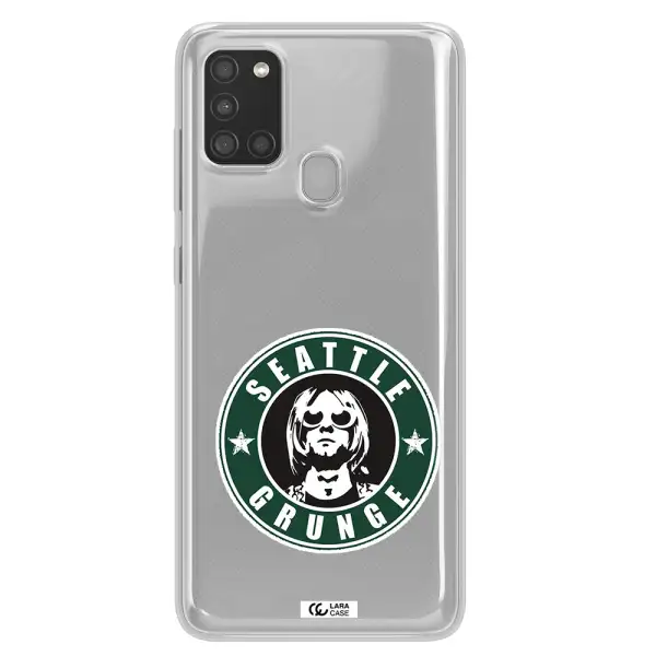 a logo with a man wearing sunglasses Samsung A21S Clear TPU Case