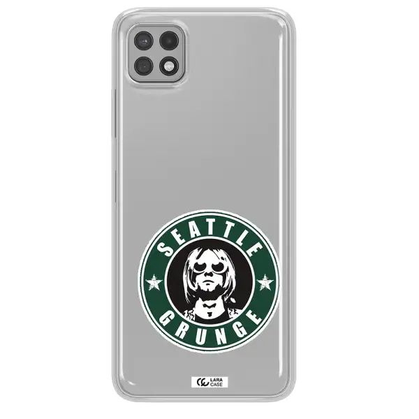 a logo with a man wearing sunglasses Samsung A22 5g Clear TPU Case