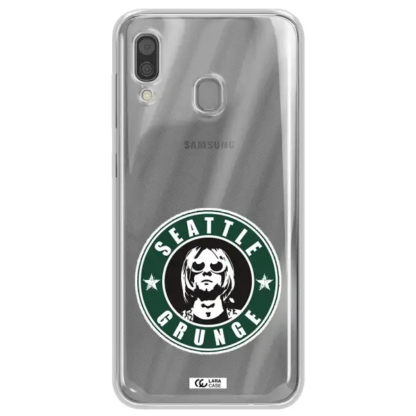 a logo with a man wearing sunglasses Samsung A30 Clear TPU Case