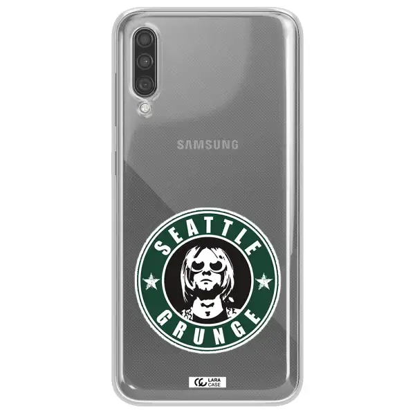 a logo with a man wearing sunglasses Samsung A30S Clear TPU Case