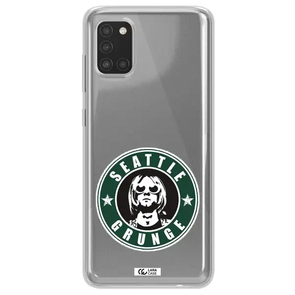 a logo with a man wearing sunglasses Samsung A31 Clear TPU Case