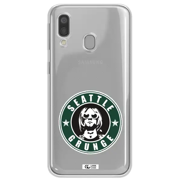 a logo with a man wearing sunglasses Samsung A40 Clear TPU Case