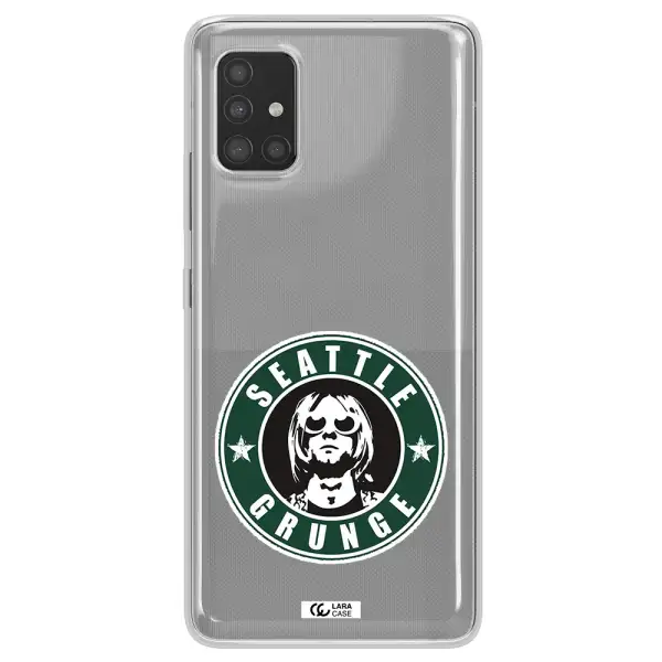 a logo with a man wearing sunglasses Samsung A51 Clear TPU Case