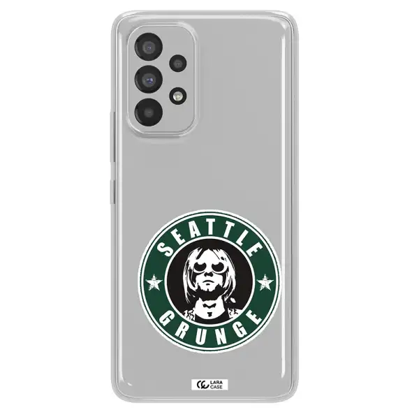 a logo with a man wearing sunglasses Samsung A53 Clear TPU Case