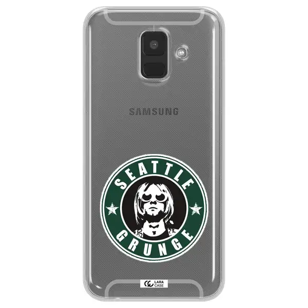 a logo with a man wearing sunglasses Samsung A6 Clear TPU Case