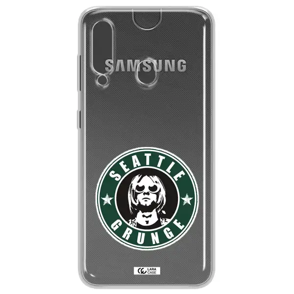 a logo with a man wearing sunglasses Samsung A60 Clear TPU Case