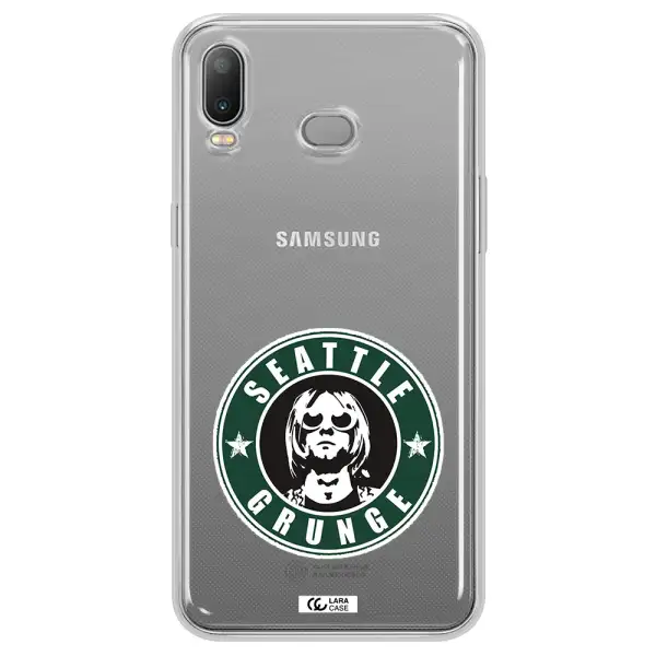 a logo with a man wearing sunglasses Samsung A6S Clear TPU Case