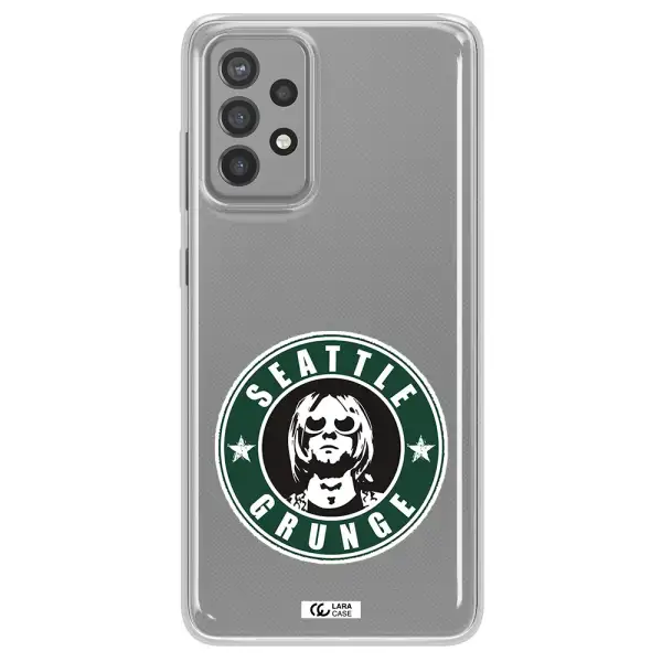 a logo with a man wearing sunglasses Samsung A72 Clear TPU Case