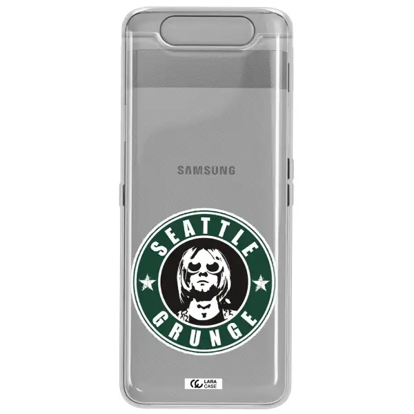 a logo with a man wearing sunglasses Samsung A80 Clear TPU Case