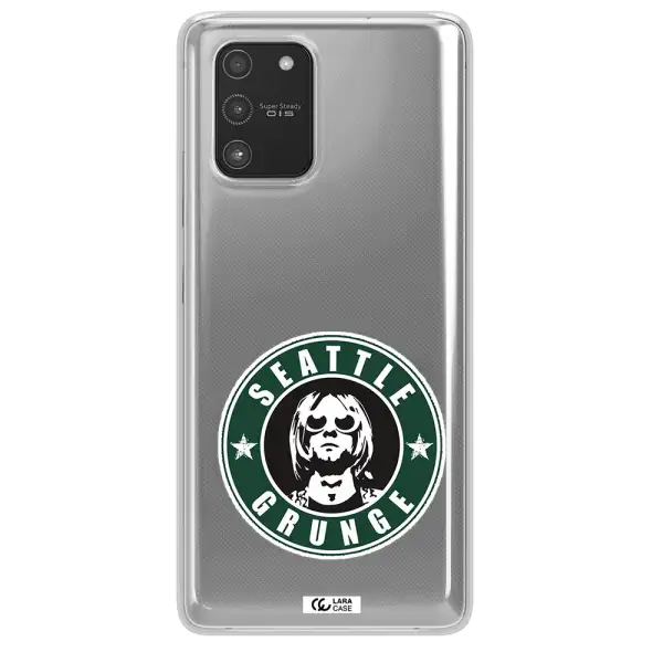 a logo with a man wearing sunglasses Samsung A91 Clear TPU Case