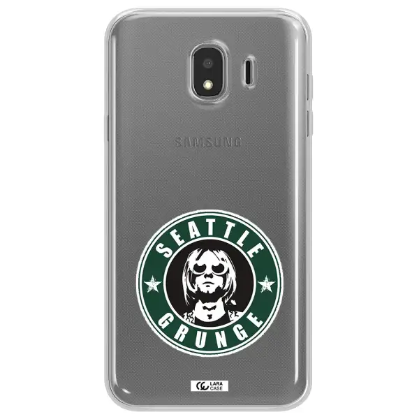 a logo with a man wearing sunglasses Samsung J4 Clear TPU Case