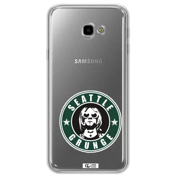 a logo with a man wearing sunglasses Samsung J4 Plus Clear TPU Case
