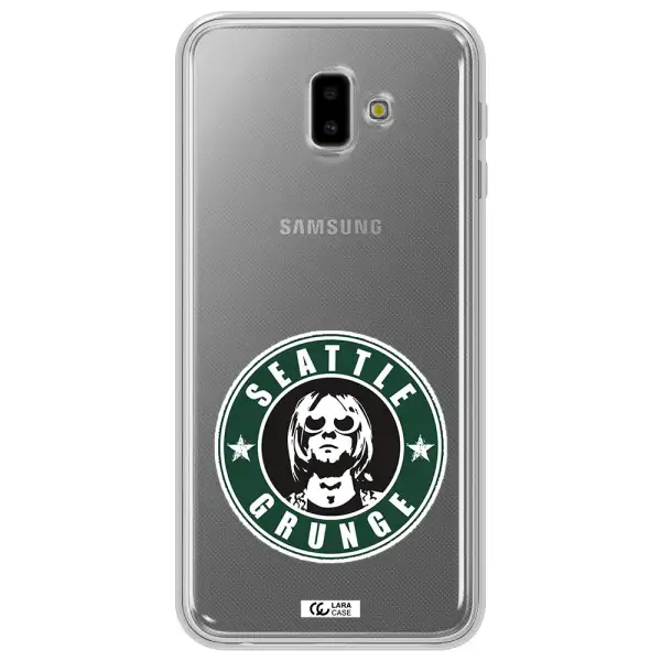 a logo with a man wearing sunglasses Samsung J6 Plus Clear TPU Case