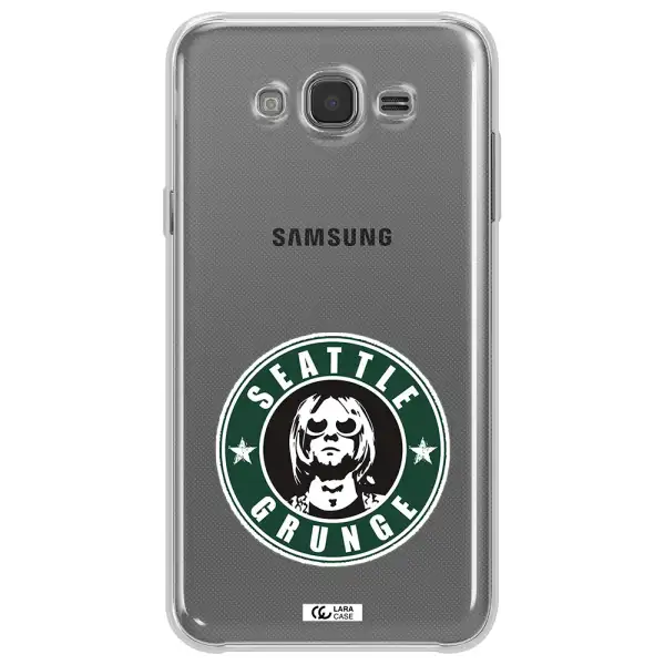a logo with a man wearing sunglasses Samsung J7 Clear TPU Case