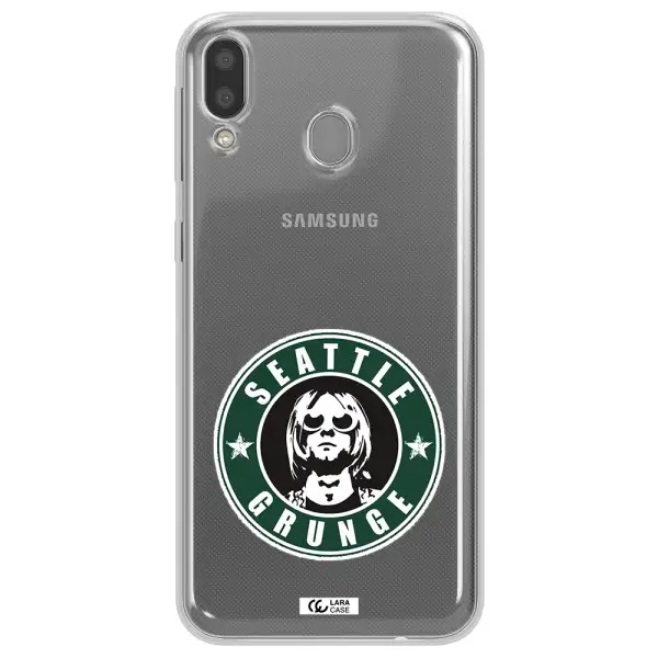 a logo with a man wearing sunglasses Samsung M20 Clear TPU Case