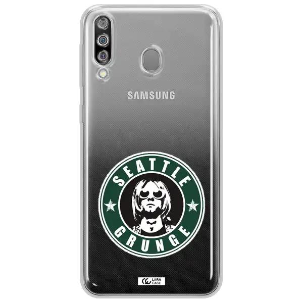 a logo with a man wearing sunglasses Samsung M30 Clear TPU Case