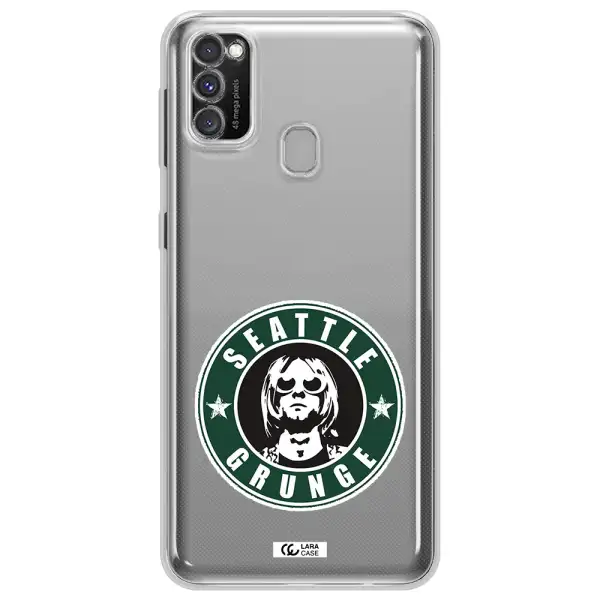 a logo with a man wearing sunglasses Samsung M30S Clear TPU Case