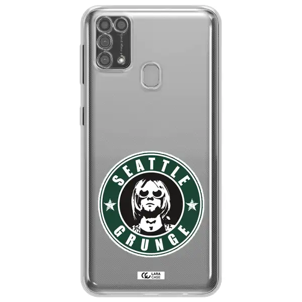 a logo with a man wearing sunglasses Samsung M31 Clear TPU Case
