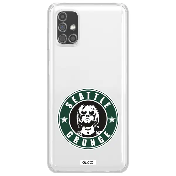 a logo with a man wearing sunglasses Samsung M31S Clear TPU Case