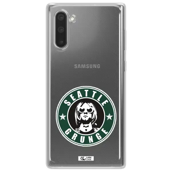 a logo with a man wearing sunglasses Samsung Note 10 Clear TPU Case