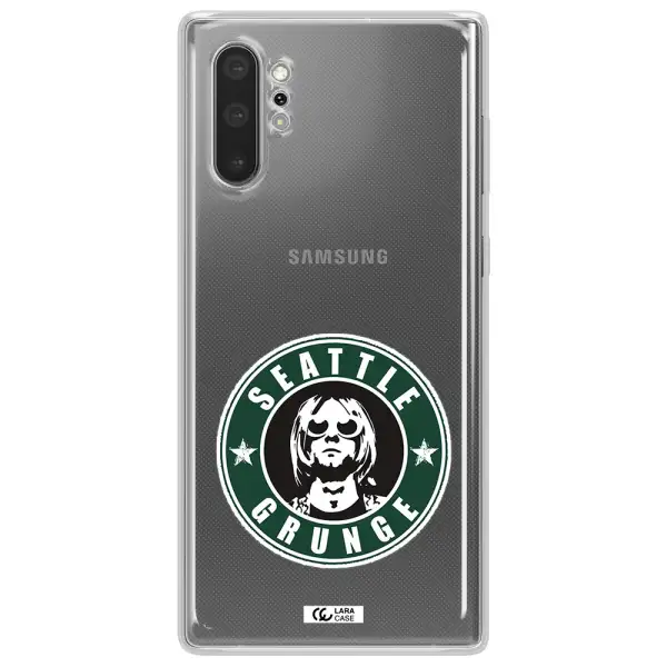 a logo with a man wearing sunglasses Samsung Note 10 Plus Clear TPU Case