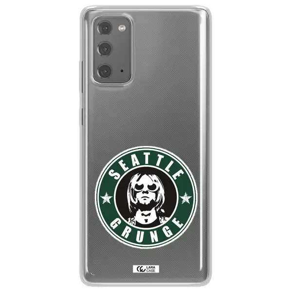 a logo with a man wearing sunglasses Samsung Note 20 Clear TPU Case