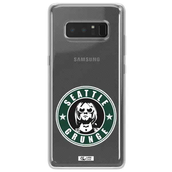 a logo with a man wearing sunglasses Samsung Note 8 Clear TPU Case