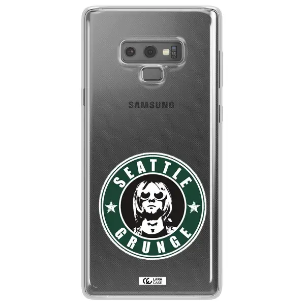a logo with a man wearing sunglasses Samsung Note 9 Clear TPU Case