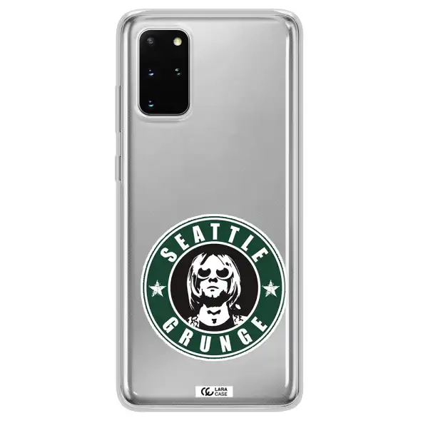 a logo with a man wearing sunglasses Samsung S 20 Plus Clear TPU Case