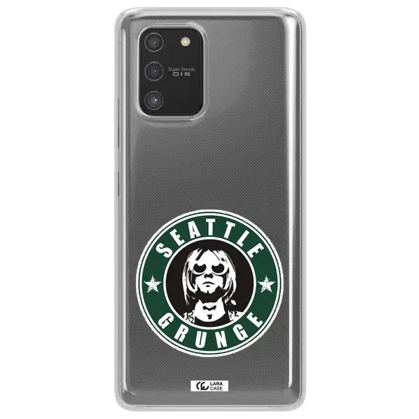 a logo with a man wearing sunglasses Samsung S10 Lite Clear TPU Case