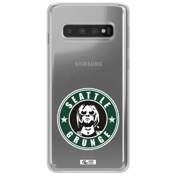 a logo with a man wearing sunglasses Samsung S10 Plus Clear TPU Case