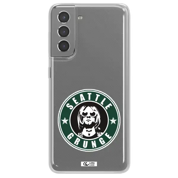 a logo with a man wearing sunglasses Samsung S21 Clear TPU Case